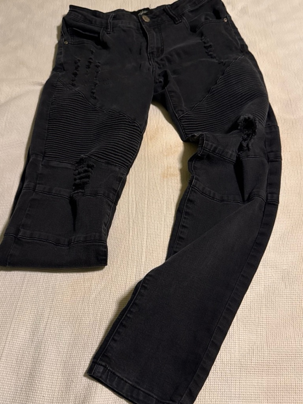 Black ZLZ Moto Biker Skinny Jeans Distressed Stretch Denim Size 7